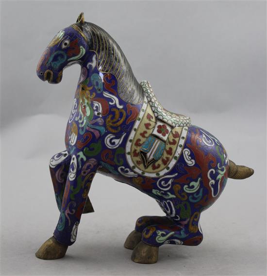 A Chinese cloisonne enamel model of a horse, 20th century, 23cm